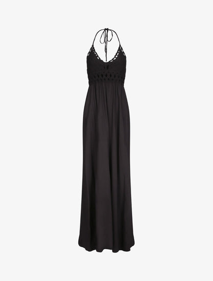 Robe empire uni à dos nu - Noir - 1