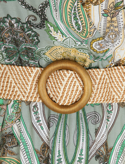 Robe longue empire imprimé cachemire - Vert - 4