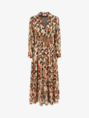 Robe longue cache-coeur à imprimé feuilles stylisées - Kaki - 1