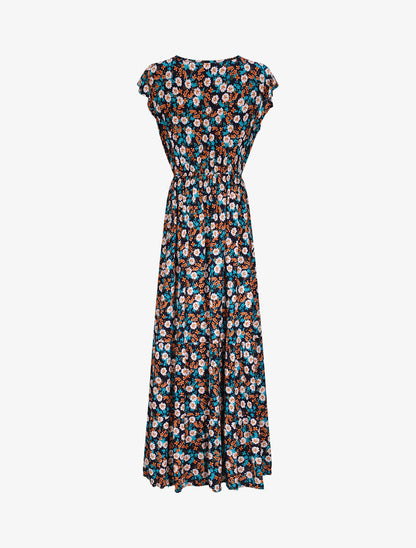 Robe longue à imprimé fleurs printanières - Marine - 3