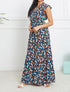 Robe longue à imprimé fleurs printanières - Marine - 5