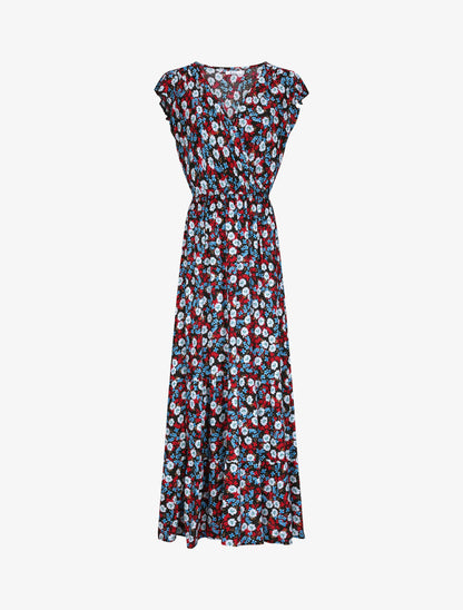 Robe longue à imprimé fleurs printanières - Noir - 4