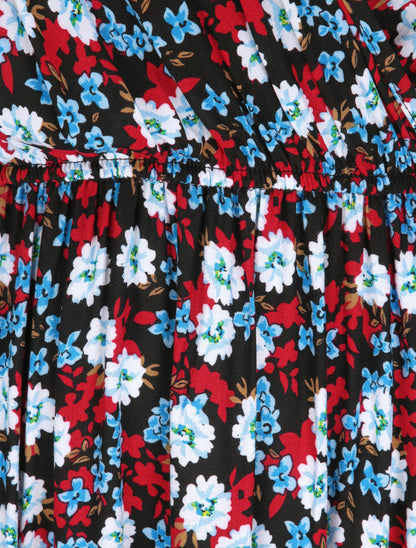 Robe longue à imprimé fleurs printanières - Noir - 3