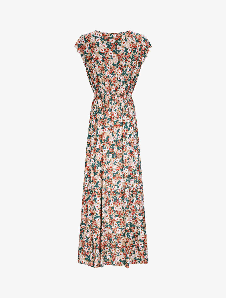 Robe longue à imprimé fleurs printanières - Beige - 2