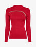 Pull côtelé à décolleté asymétrique et détail chaîne - Rouge - 4