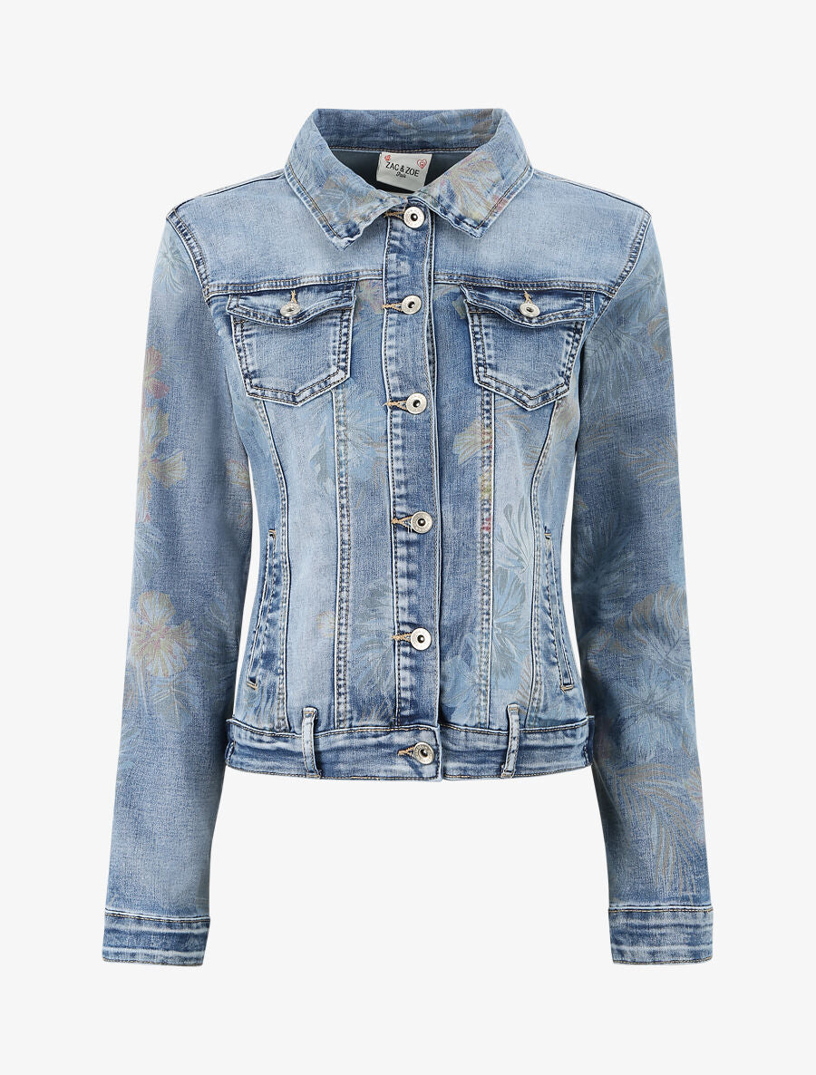 Veste en jean à imprimé fleurs - Bleu denim - 5