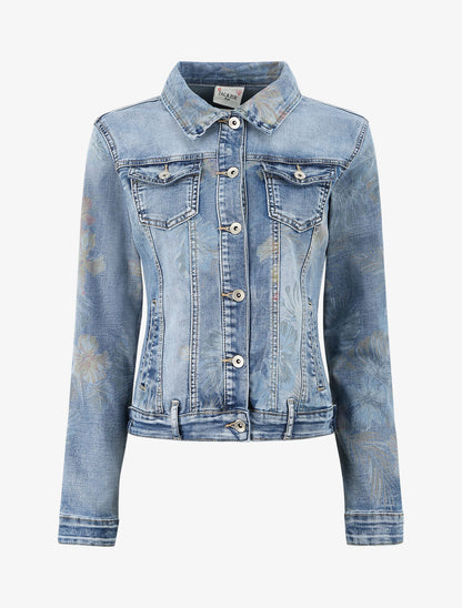 Veste en jean à imprimé fleurs - Bleu denim - 5