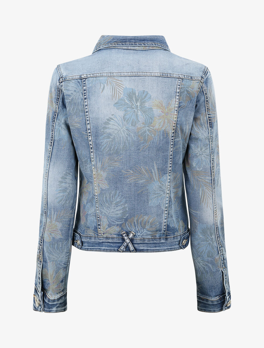 Veste en jean à imprimé fleurs - Bleu denim - 3