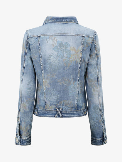 Veste en jean à imprimé fleurs - Bleu denim - 3