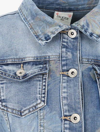 Veste en jean à imprimé fleurs - Bleu denim - 4