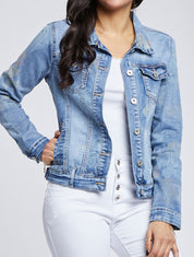 Veste en jean à imprimé fleurs - Bleu denim - 1