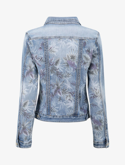 Veste en jean à imprimé feuilles - Bleu denim - 2