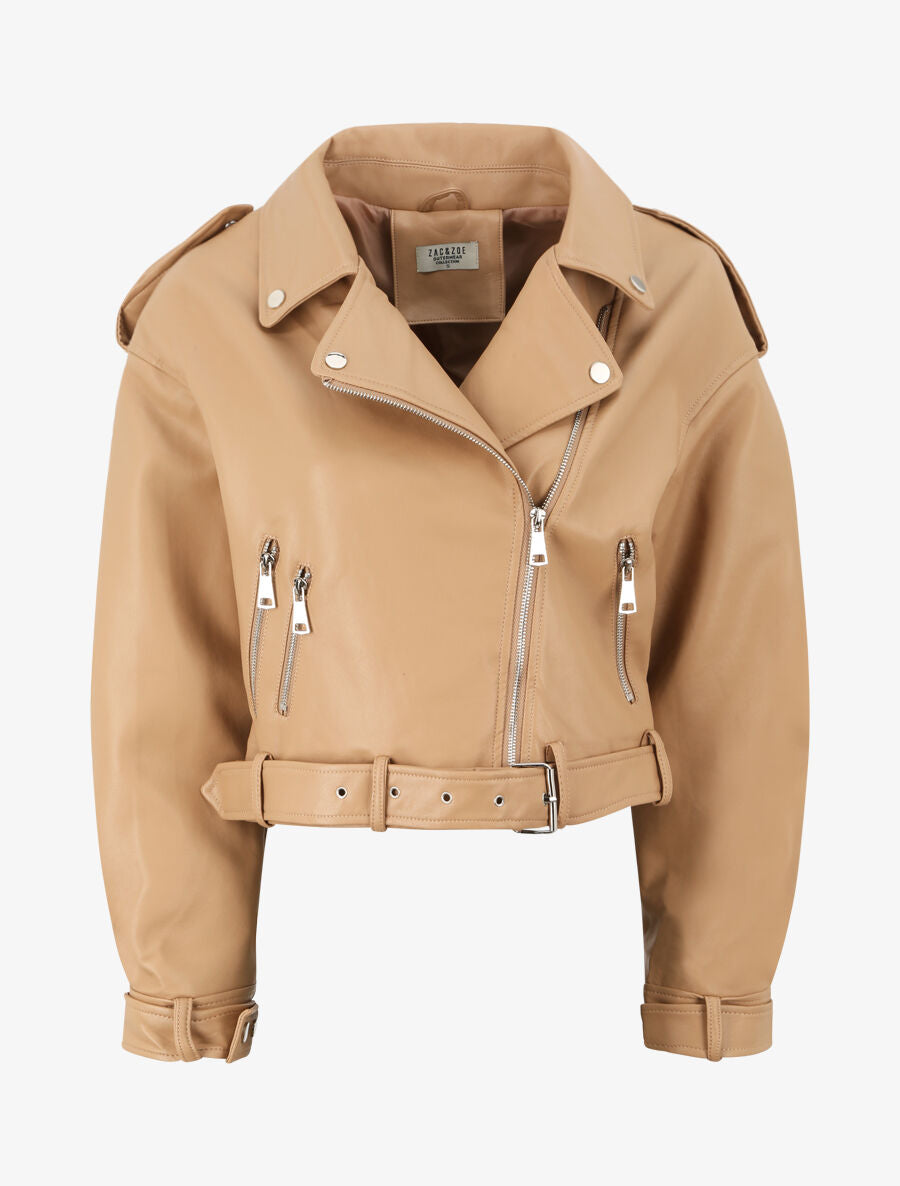 Perfecto en simili à poches zippées - Camel - 2