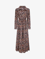 Robe longue évasée à manches longues et imprimé fleuri - Marine - 1