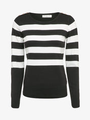 Pull à rayures et épaules boutonnées - Noir - 1