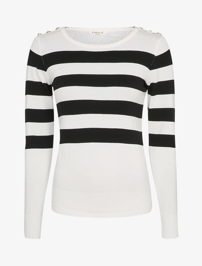 Pull à rayures et épaules boutonnées - Blanc - 1
