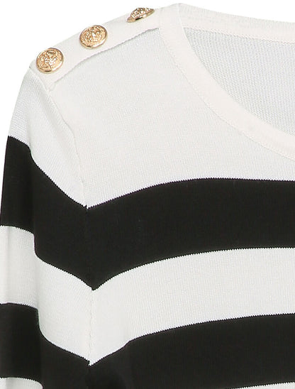 Pull à rayures et épaules boutonnées - Blanc - 3