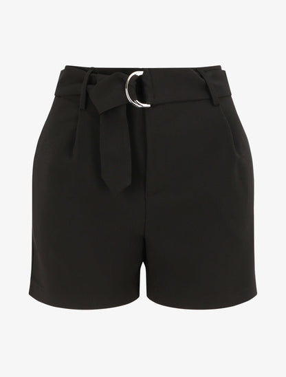 Short fluide uni et ceinturé - Noir - 1