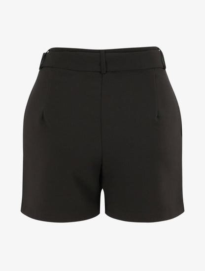 Short fluide uni et ceinturé - Noir - 2