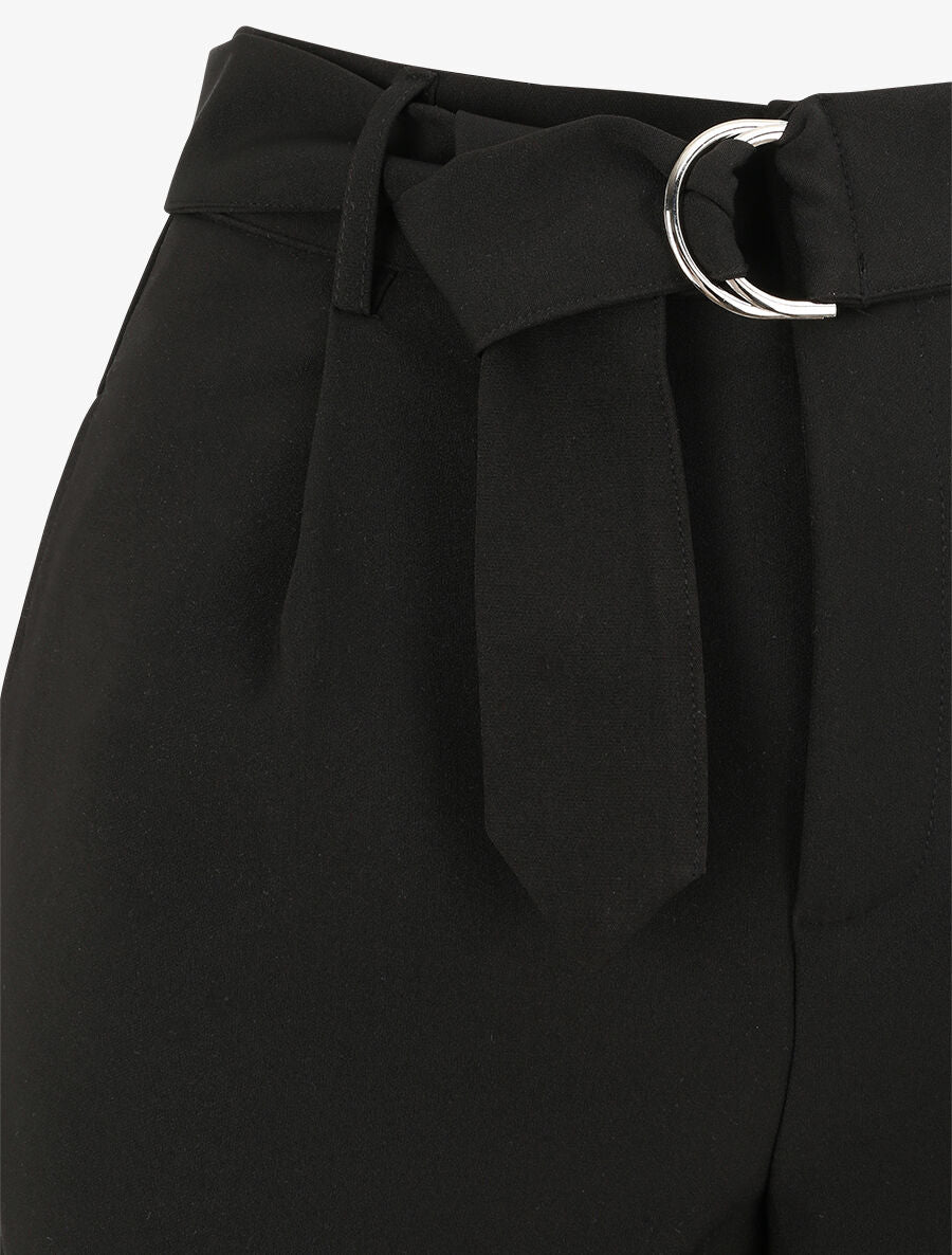 Short fluide uni et ceinturé - Noir - 3