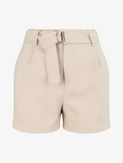 Short fluide uni et ceinturé - Beige - 4