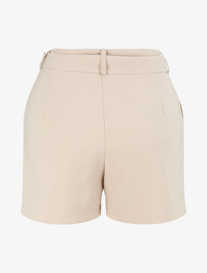 Short fluide uni et ceinturé - Beige - 2