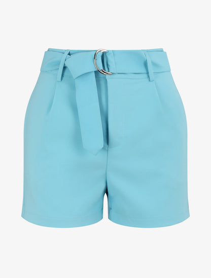 Short fluide uni et ceinturé - Bleu ciel - 4