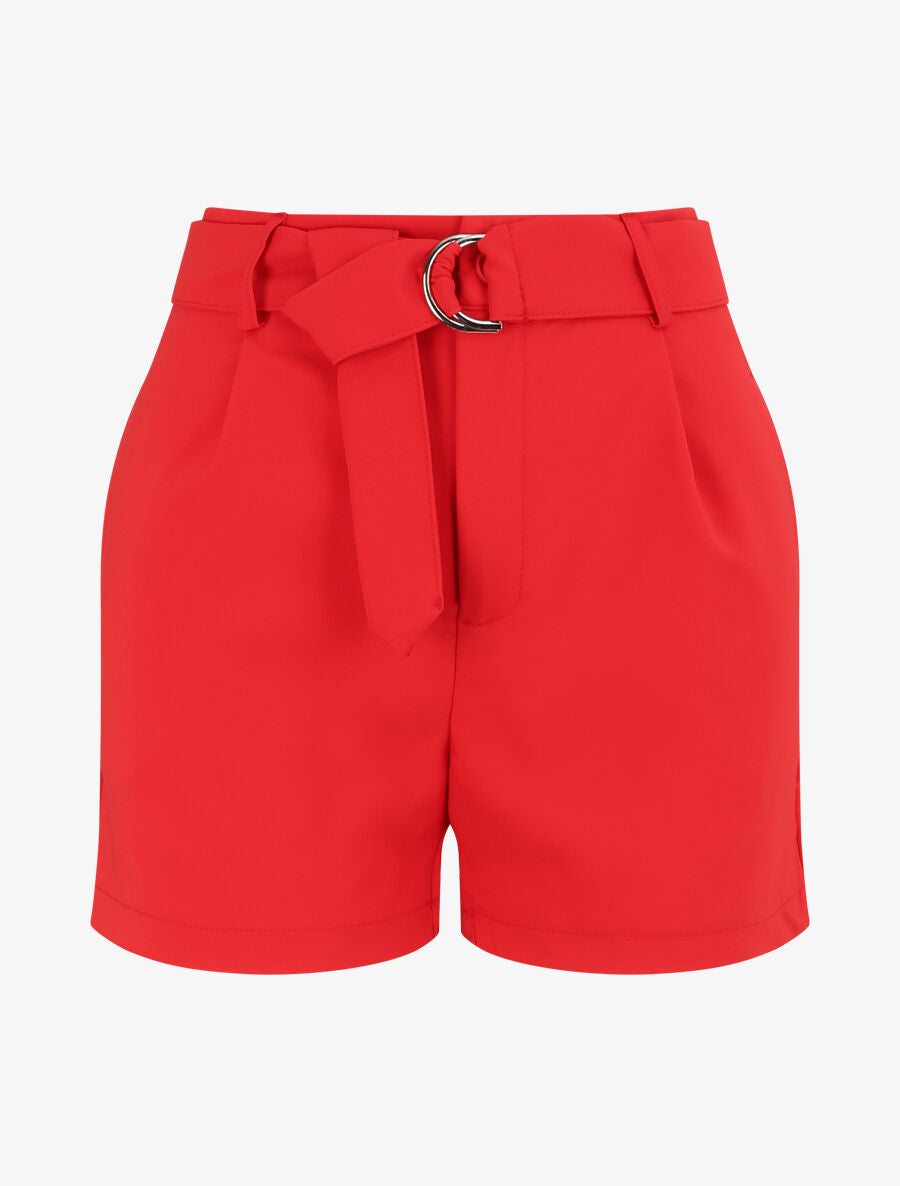Short fluide uni et ceinturé - Rouge - 4