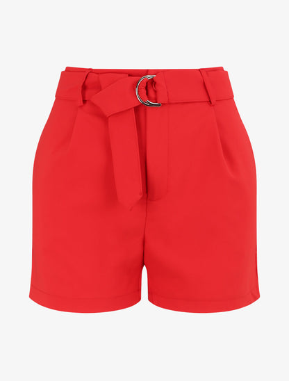 Short fluide uni et ceinturé - Rouge - 4