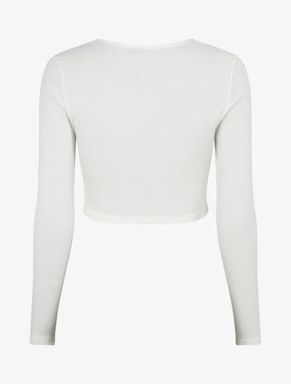 Crop top ajouré unie - Blanc - 2