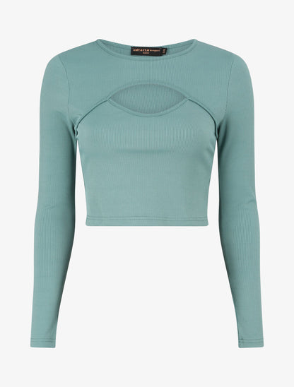 Crop top ajouré unie - Menthe - 4