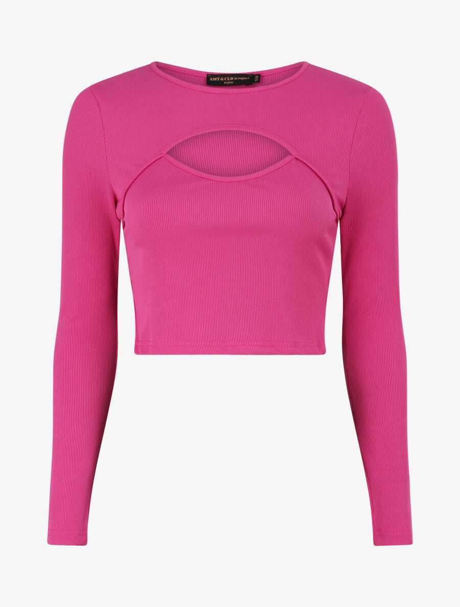 Crop top ajouré unie - Fushia - 4