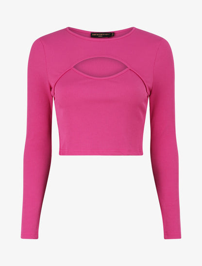 Crop top ajouré unie - Fushia - 4
