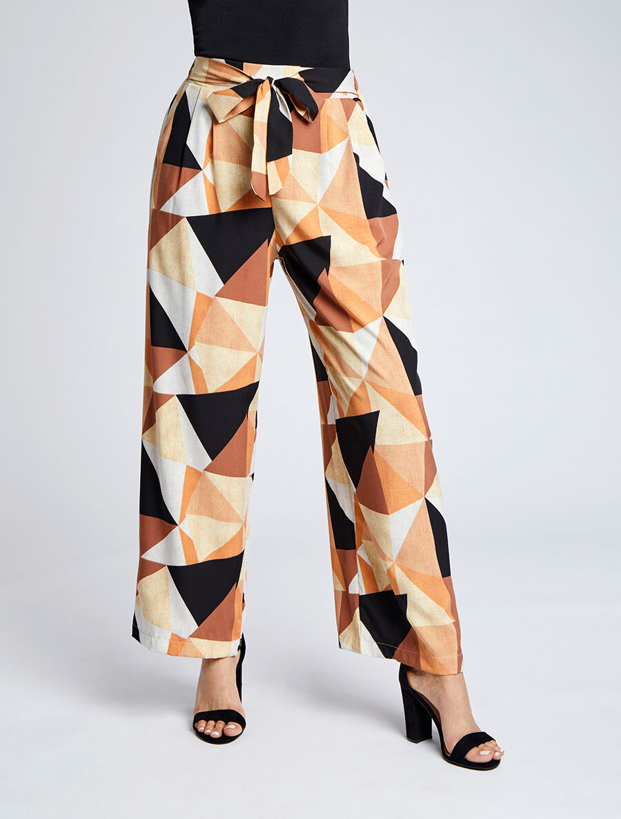 Pantalon ample à imprimé géométrique - Marron - 4