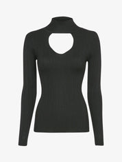Pull côtelé à décolleté en V - Noir - 3