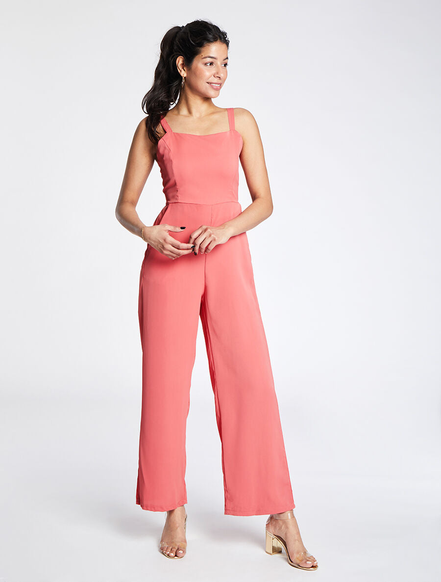 Combinaison unie à dos à noeud - Corail - 3