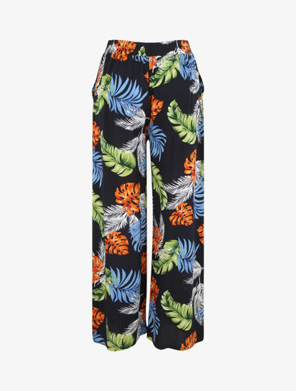 Pantalon ample imprimé palmier - Marine - 2