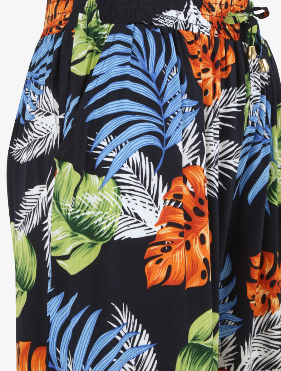 Pantalon ample imprimé palmier - Marine - 3