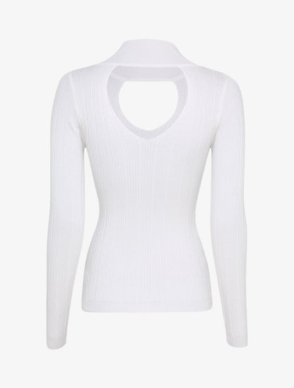 Pull côtelé à décolleté en V - Blanc - 2