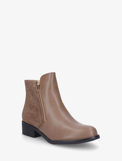 Bottines bi-matière et strass - Taupe - 2