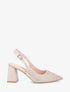 Escarpins en suédine à talon bloc et strass - Beige - 1