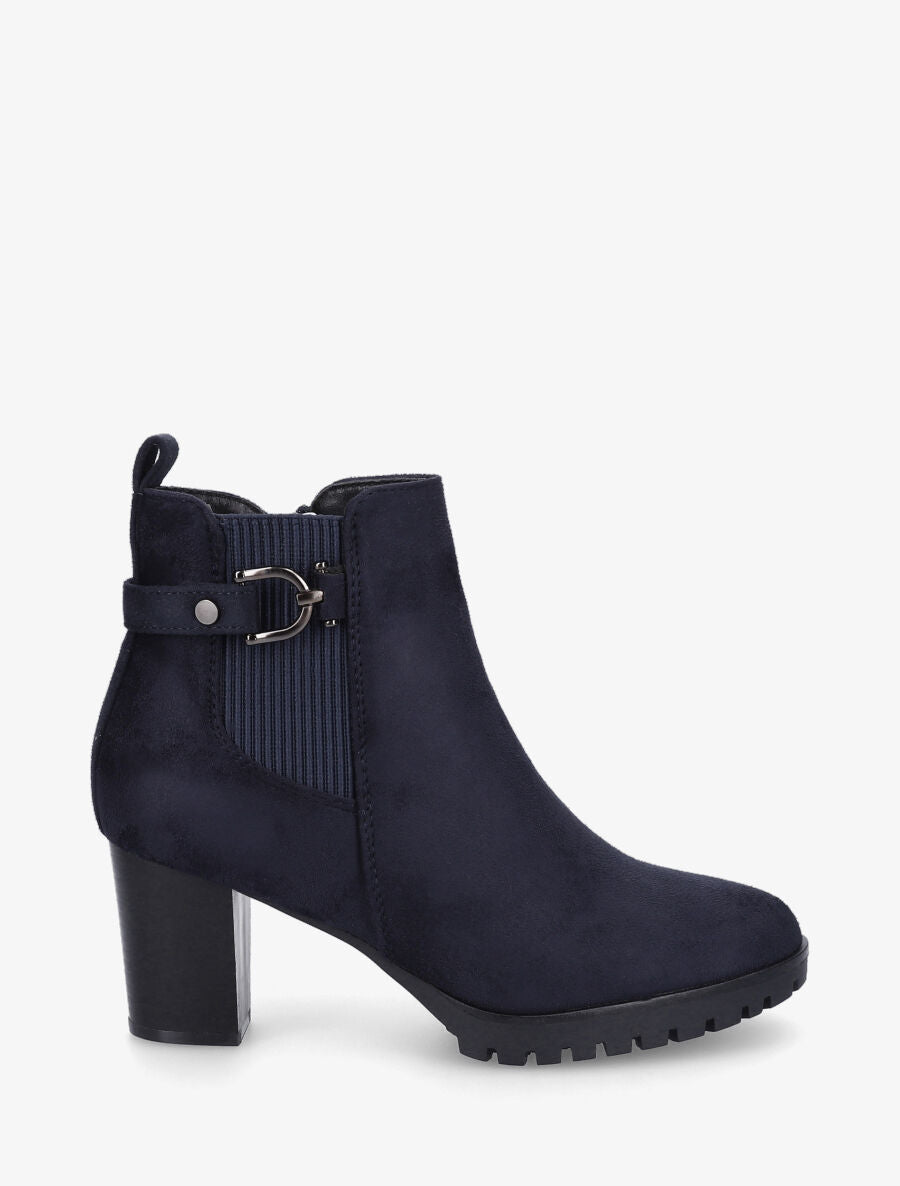 Bottines en suédine à talon - Marine - 1