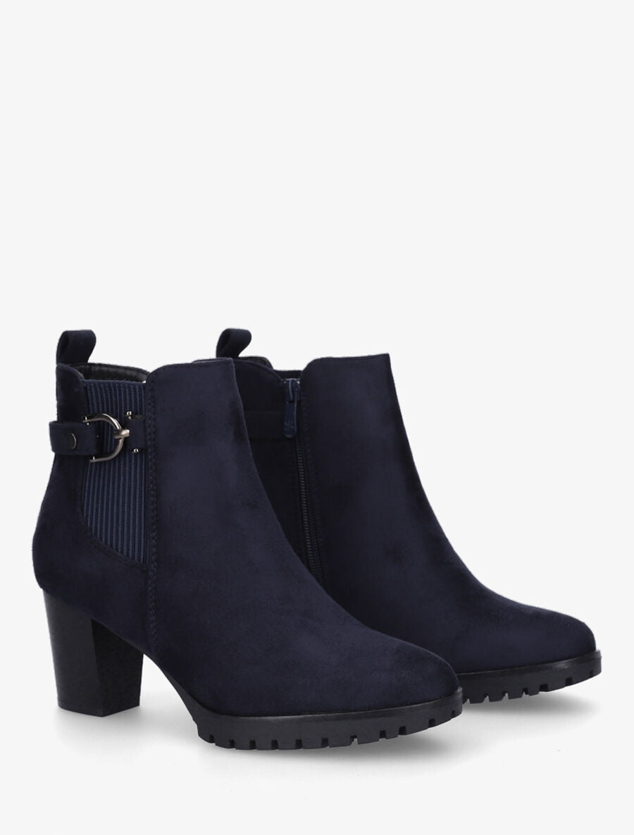 Bottines en suédine à talon - Marine - 4