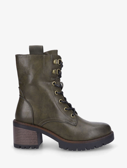 Bottines montantes à lacets en simili - Kaki - 1