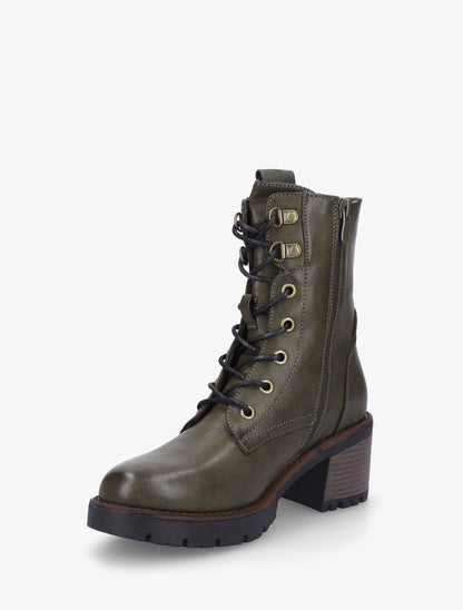 Bottines montantes à lacets en simili - Kaki - 3