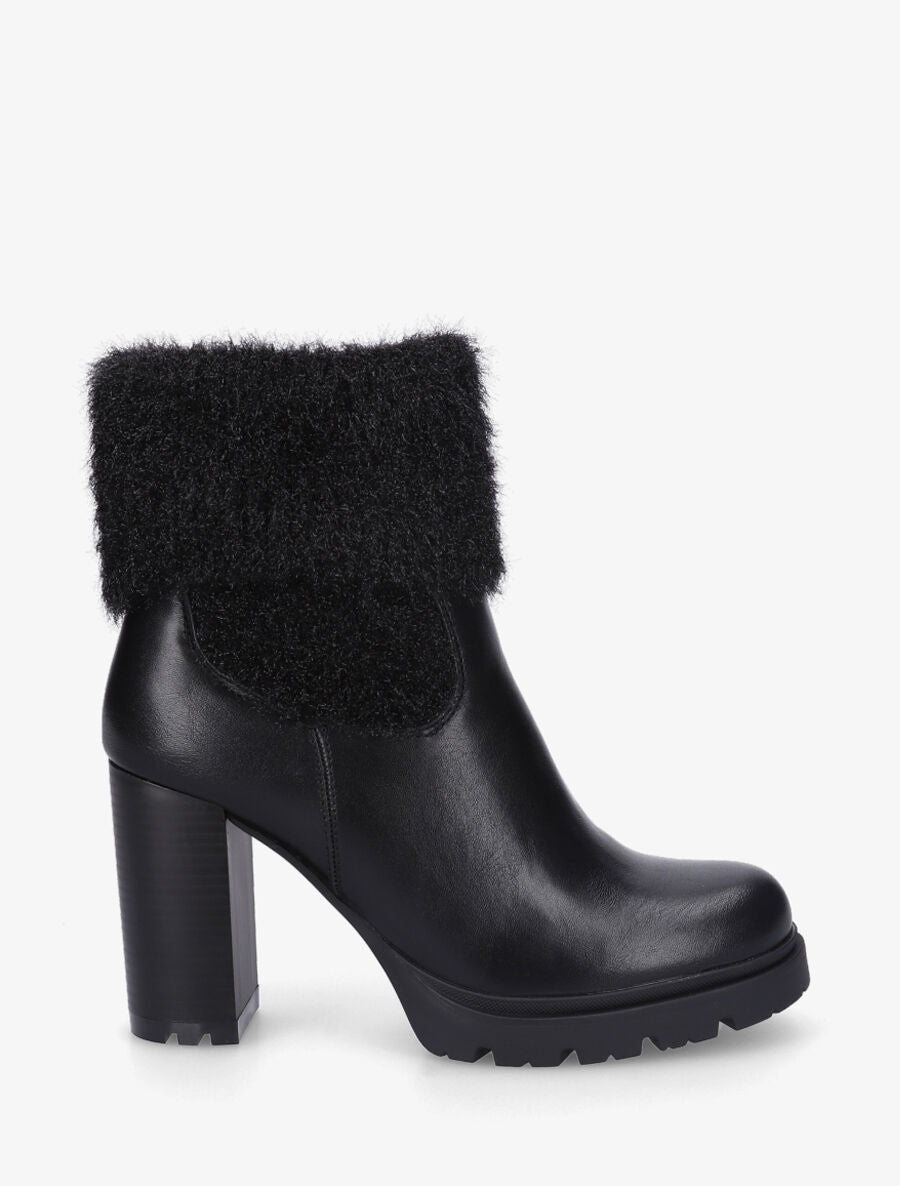 Bottines à talon bi-matière - Noir - 1