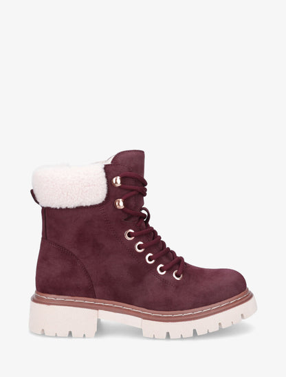 Boots fourrées en suédine à lacets - Bordeaux - 1