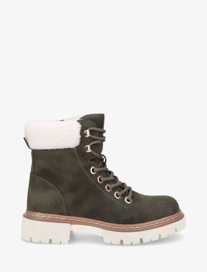 Boots fourrées en suédine à lacets - Kaki - 5