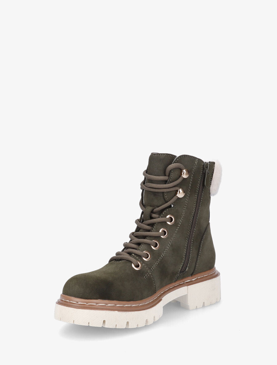 Boots fourrées en suédine à lacets - Kaki - 3
