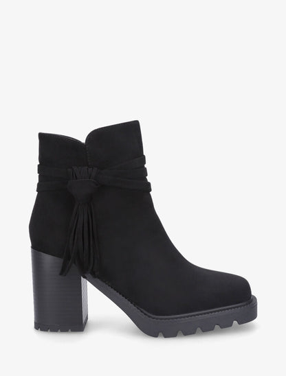 Bottines en suédine à talon - Noir - 1